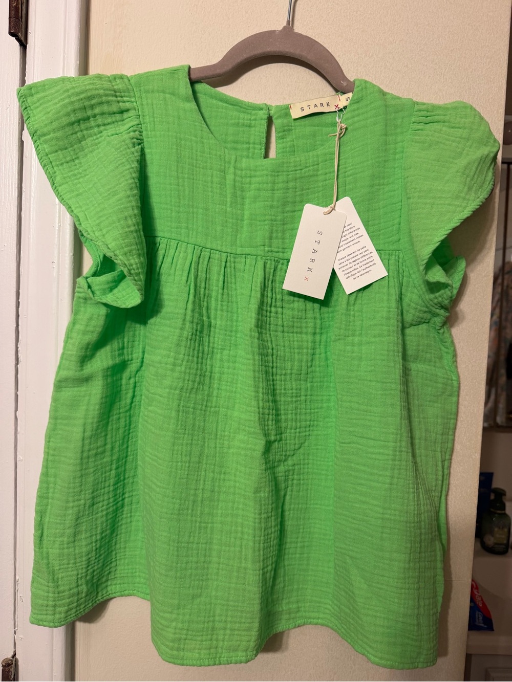 STARK Women Bright Green Ruffle Sleeve Top
